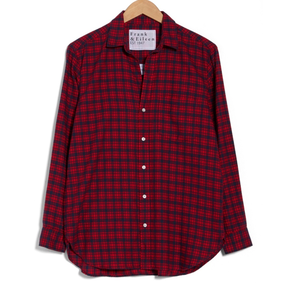 Frank & Eileen Joedy Button-Up Shirt Cotton Flannel Red Navy Plaid Size Medium M